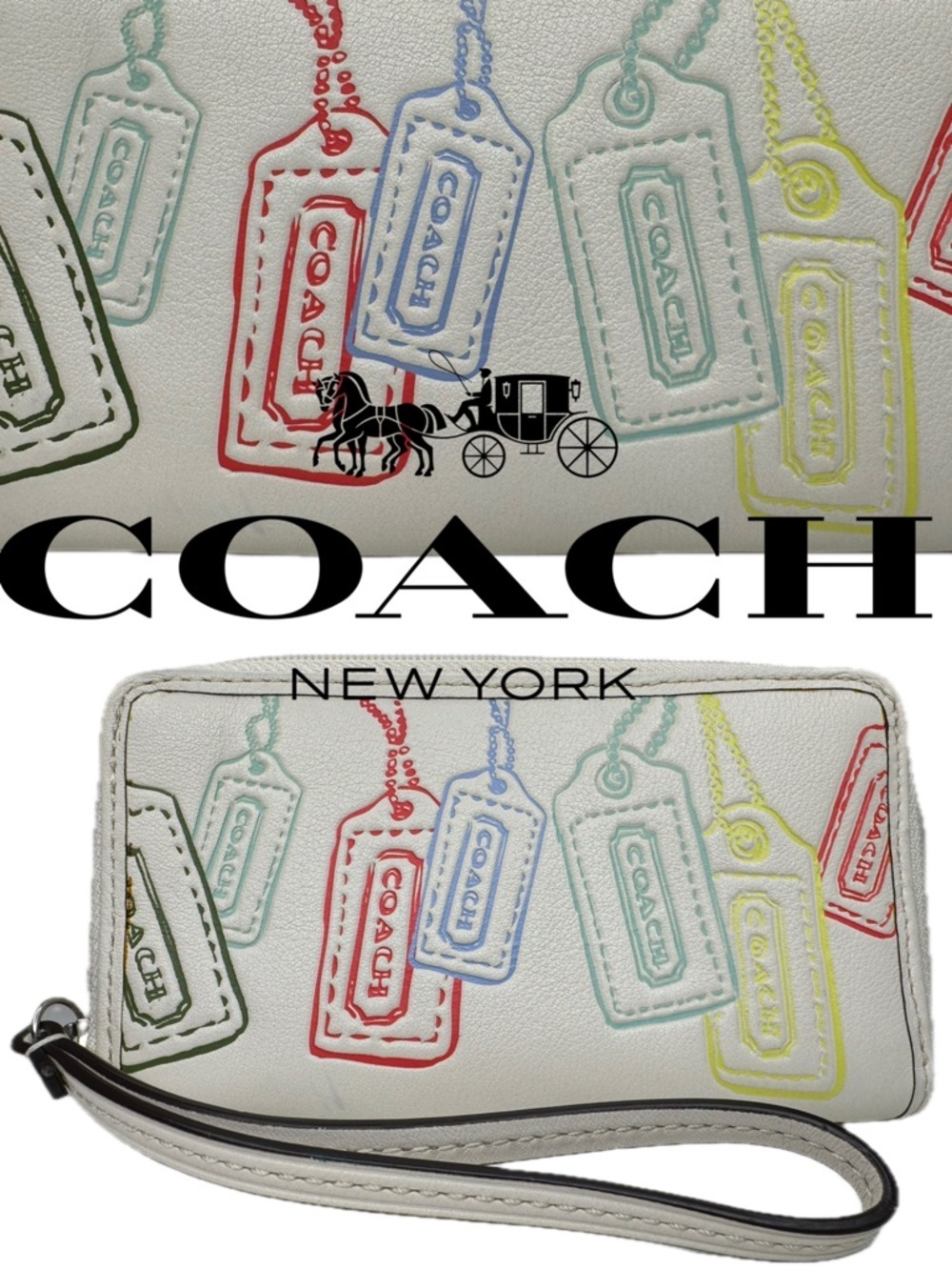 Coach White Leather Multicolor Y2K Hangtag Wallet